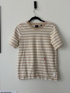 G-Star Raw Striped Crewneck Tee Tan Beige White Sustainable S